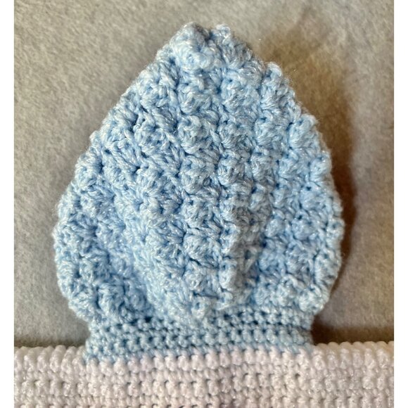 Hand Crocheted Bunting Blue & White Duck Buttons Hooded 23”  New Unused - Picture 5 of 5